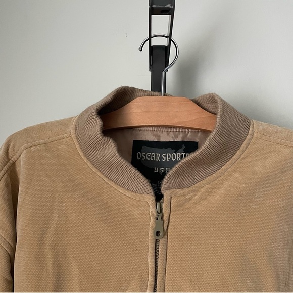 Vintage USA Bomber Jacket Tan By Oscar Sports USA Men’s Plus Size 2XL - Picture 7 of 9